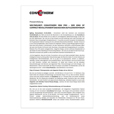 Convotherm mini pro press release